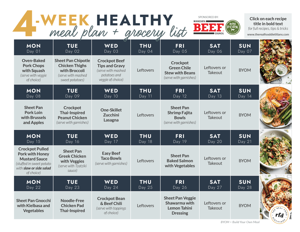4Week Healthy Meal Plan 2 with Grocery List The Real Food Dietitians