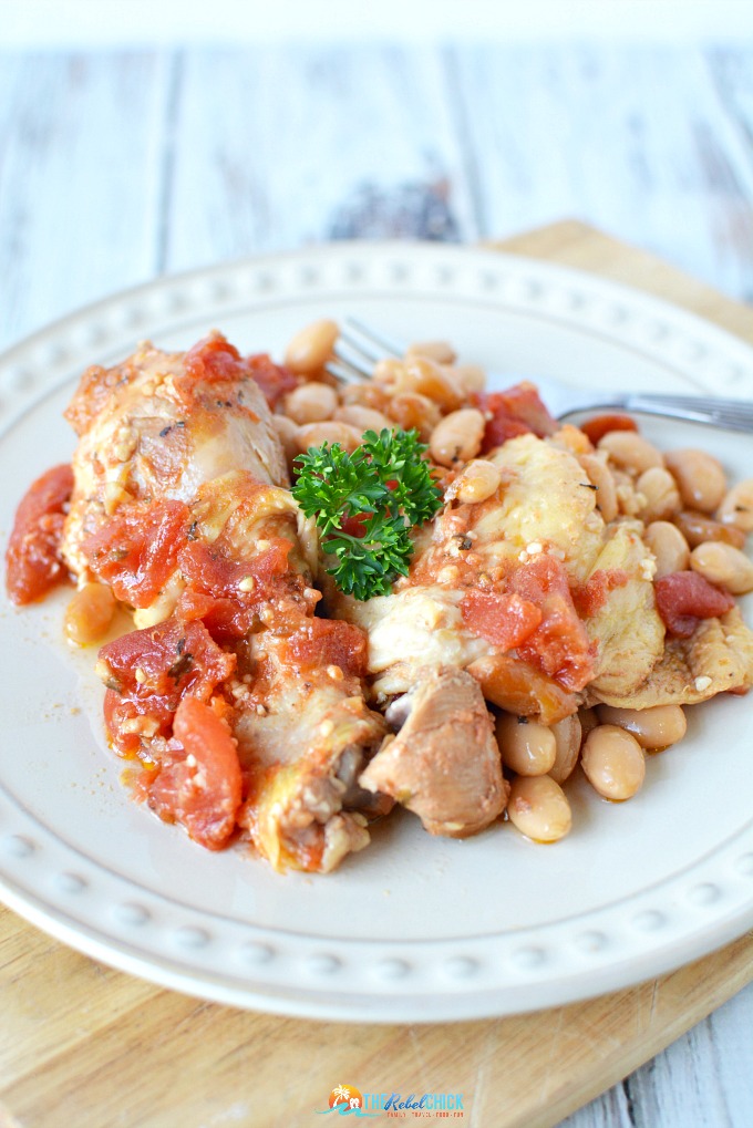 Makes 6 one cup servings. Slow Cooker Garlic Chicken with Beans Recipe - The Rebel Chick