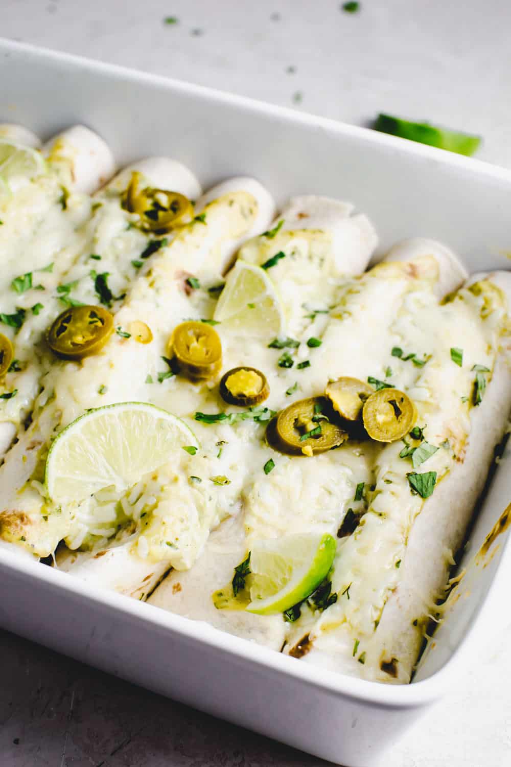 Chicken Enchiladas with Avocado Cream Sauce