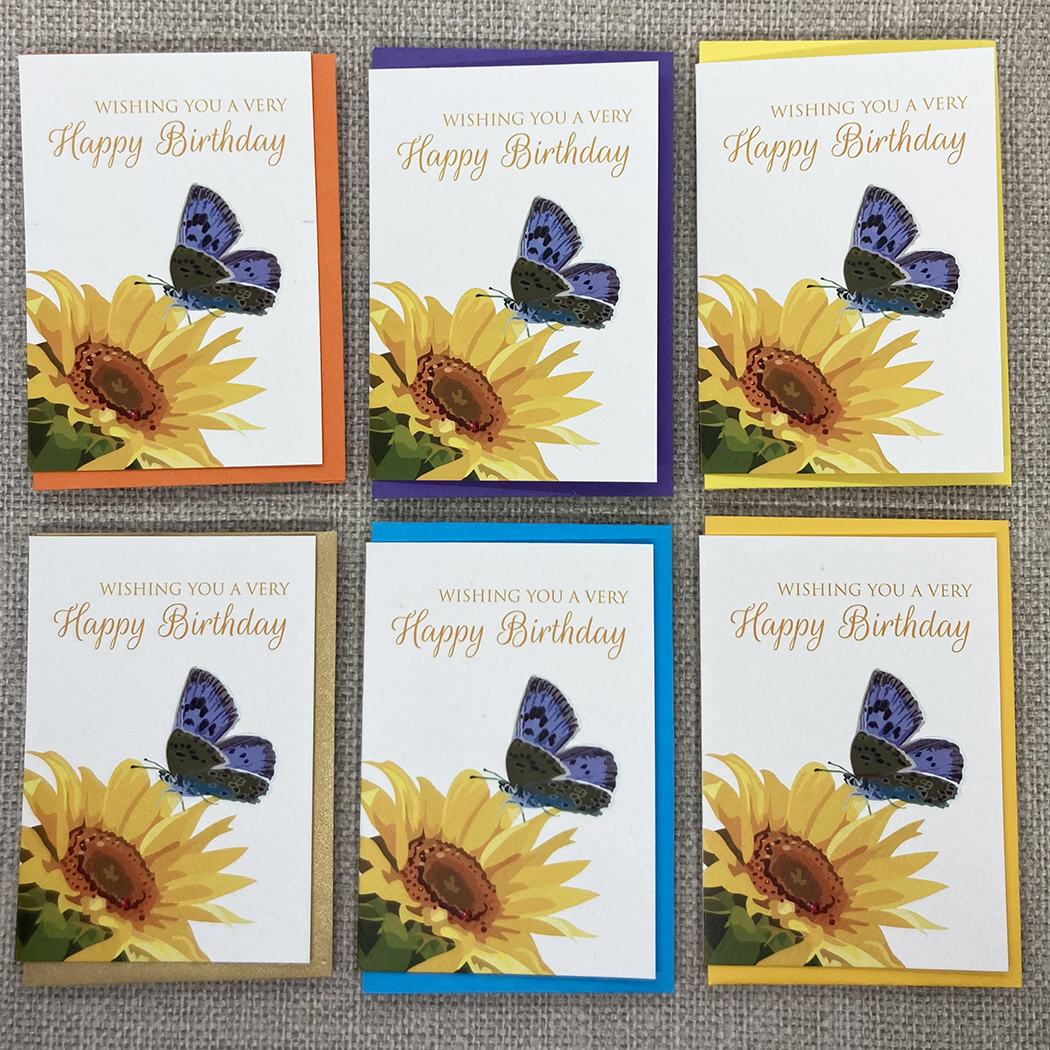 Happy Birthday Sunflower and Butterfly Set of Six The Red Barn Press