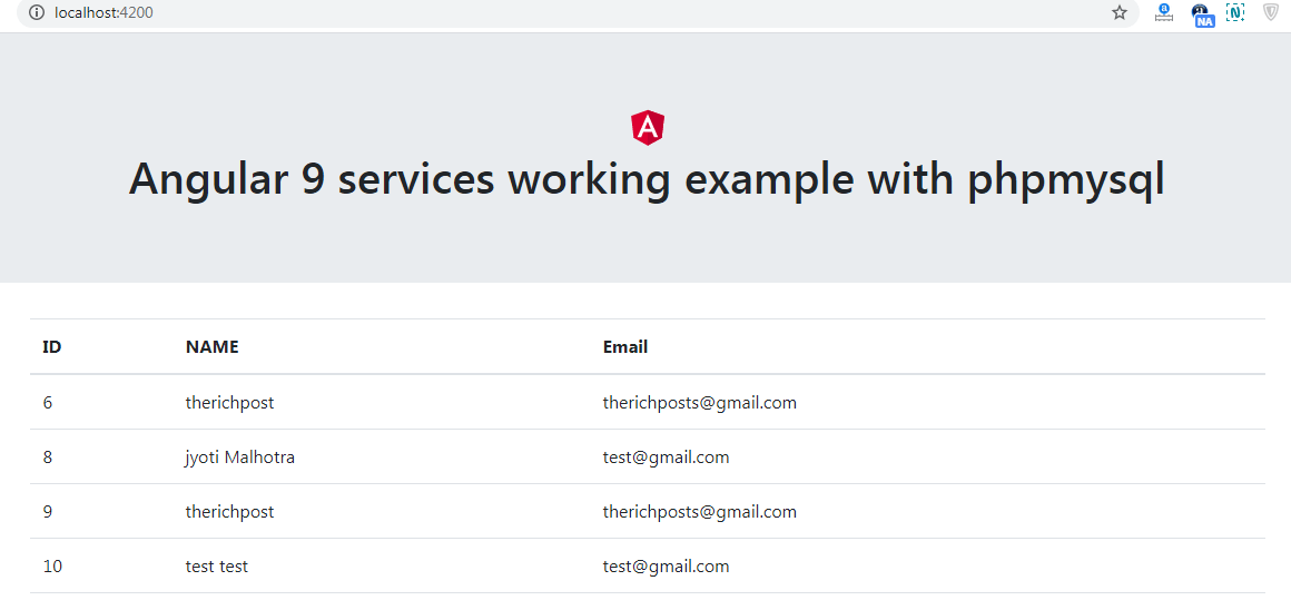 Angular 9 services working example with php mysql