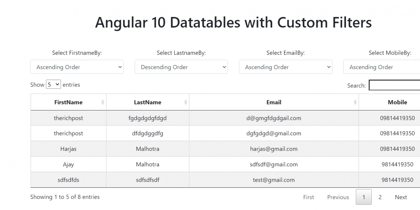 Angular 10 Datatables with Custom Filters Therichpost