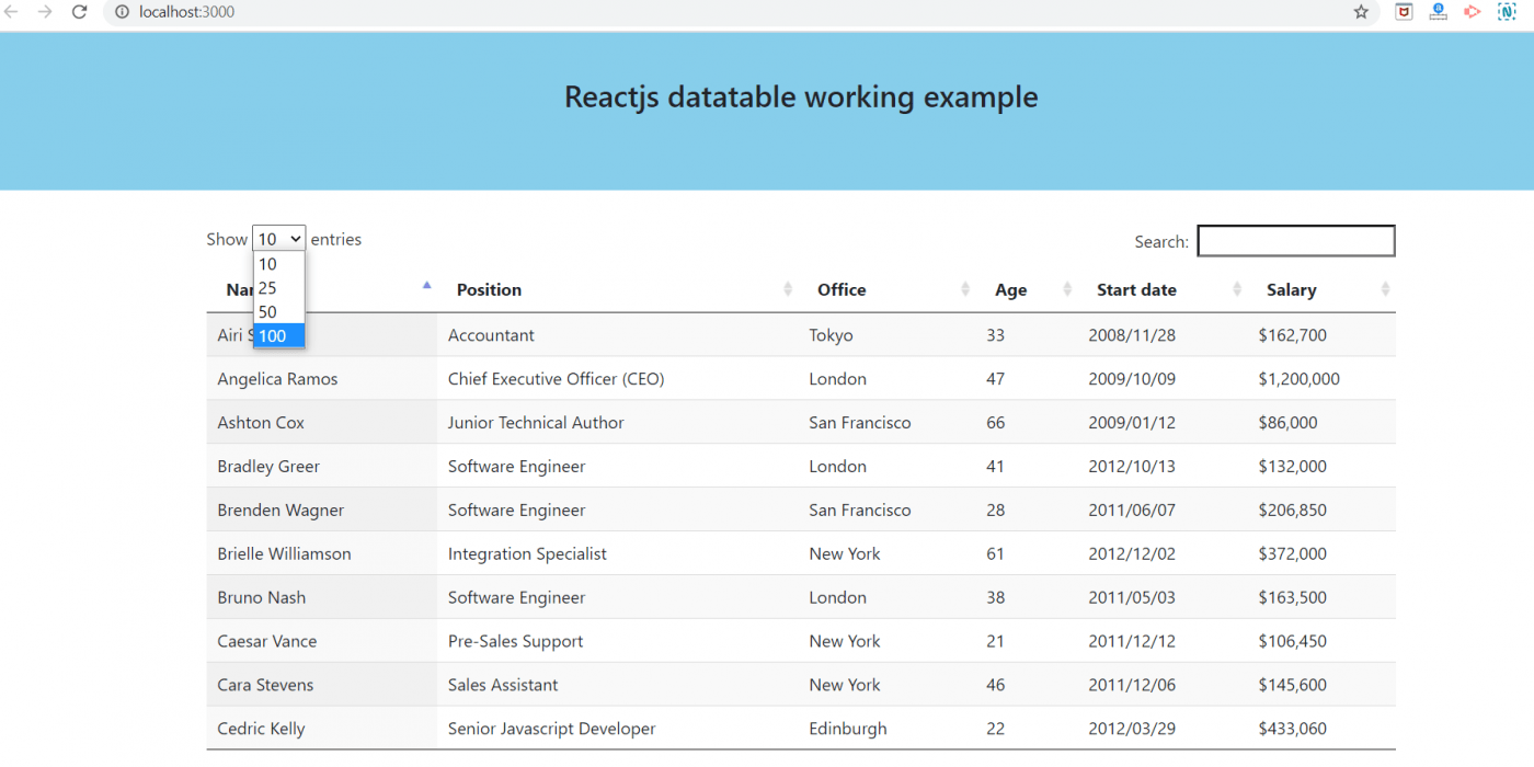 How to use jquery datatable in reactjs application? Therichpost