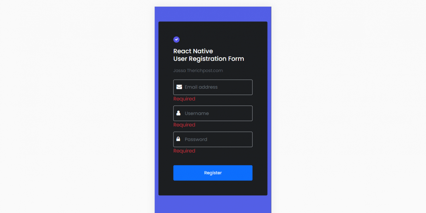 React Native User Registration Form with Validation Therichpost