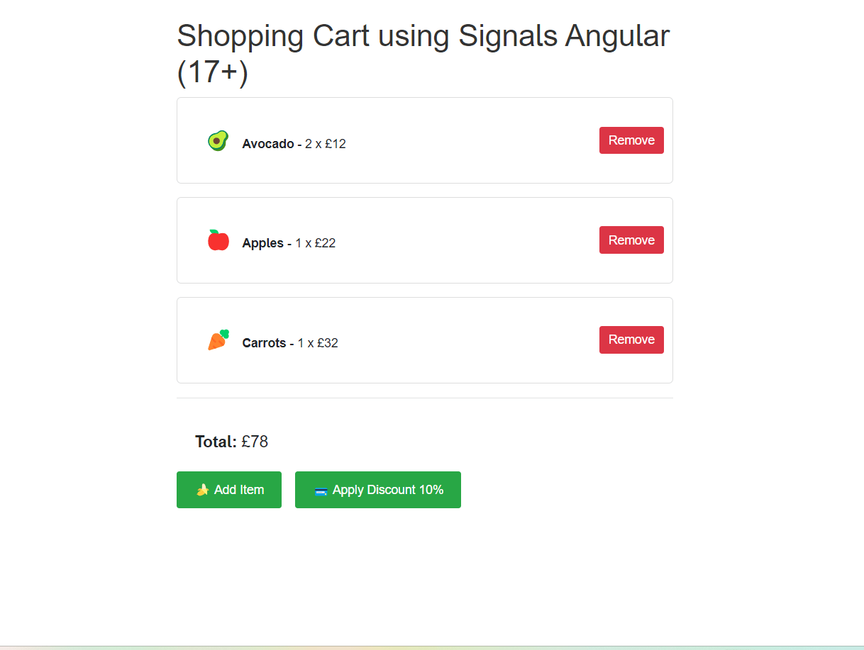 Shopping Cart using Signals Angular (17+) Therichpost