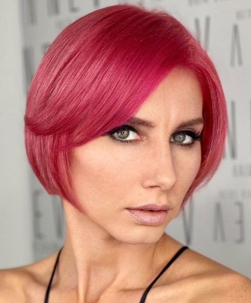 Stylish Pink Pixie Bob Magenta Pixie Bob with Side Bangs