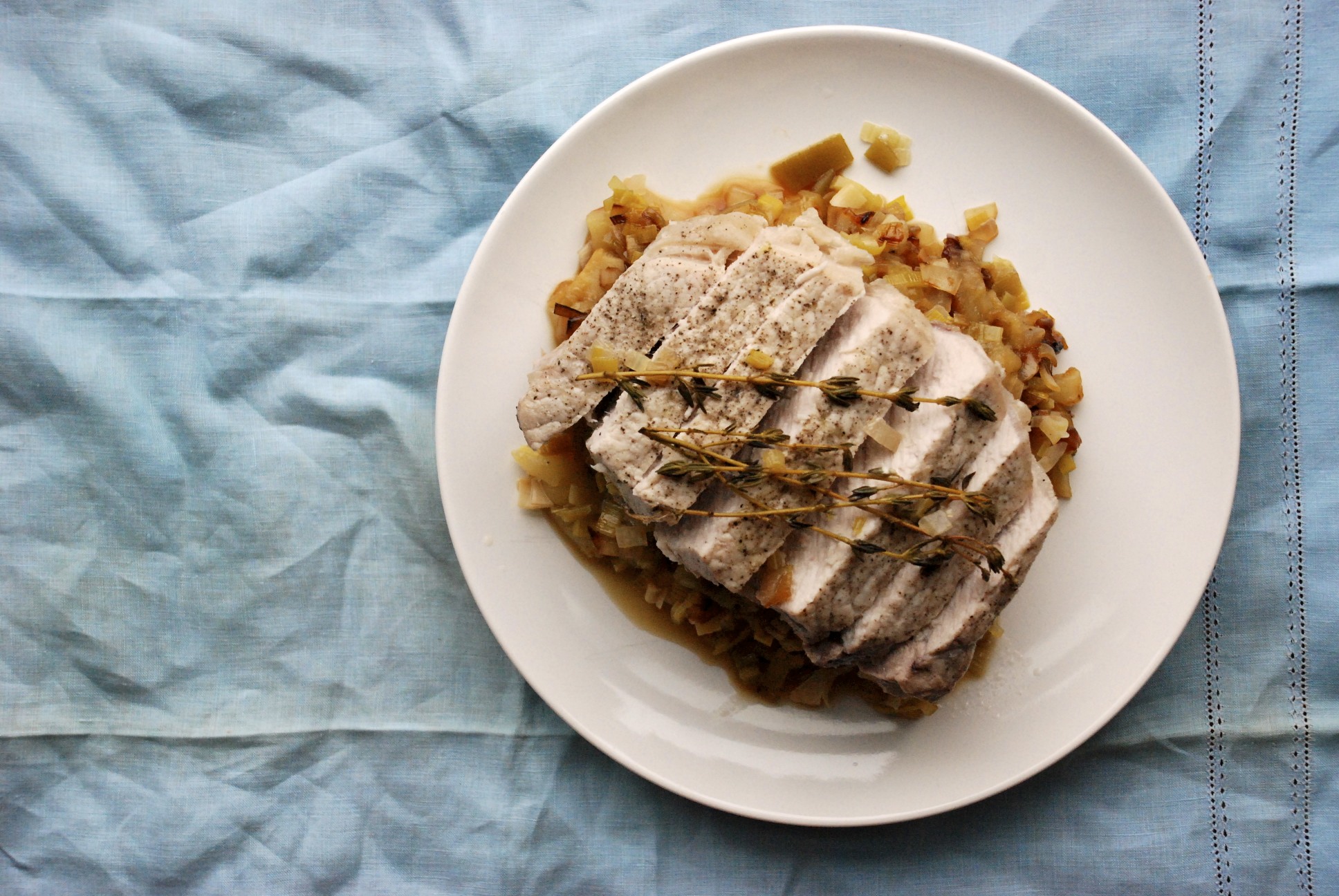 Pork Loin with CiderBraised Leeks and Apples The Roaming Kitchen