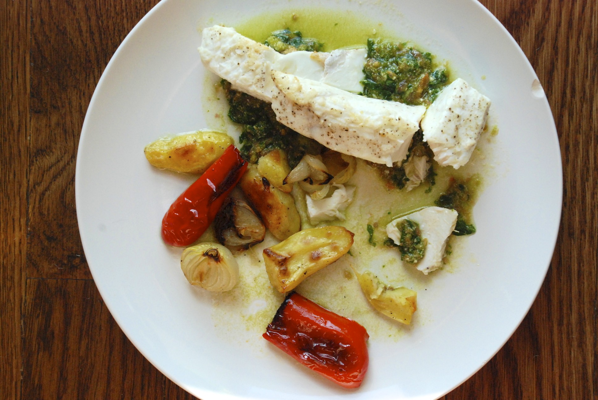 Halibut au Pistou with Shallots, Peppers and Fingerlings The Roaming