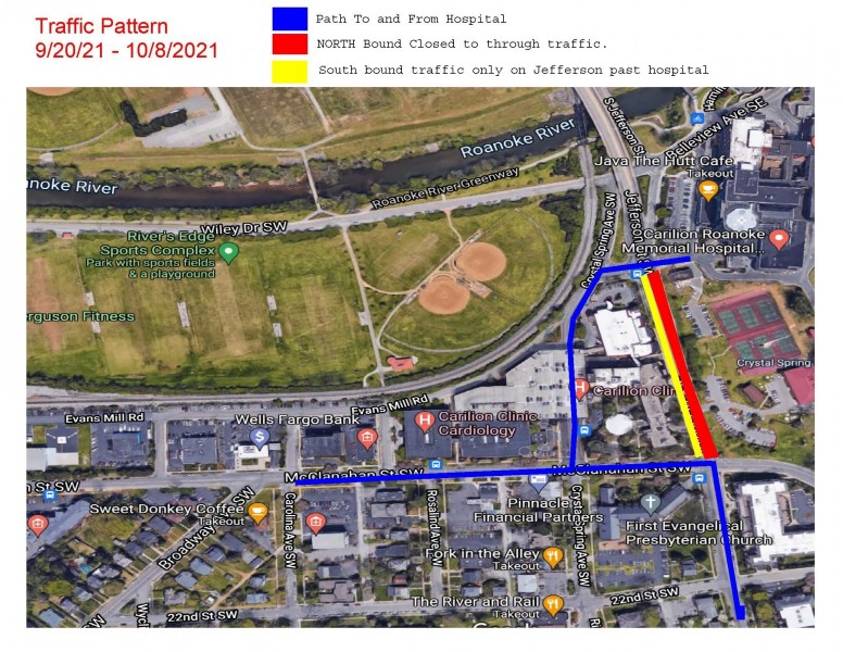 Lane To Be Closed on Jefferson Street Near Carilion Roanoke Memorial