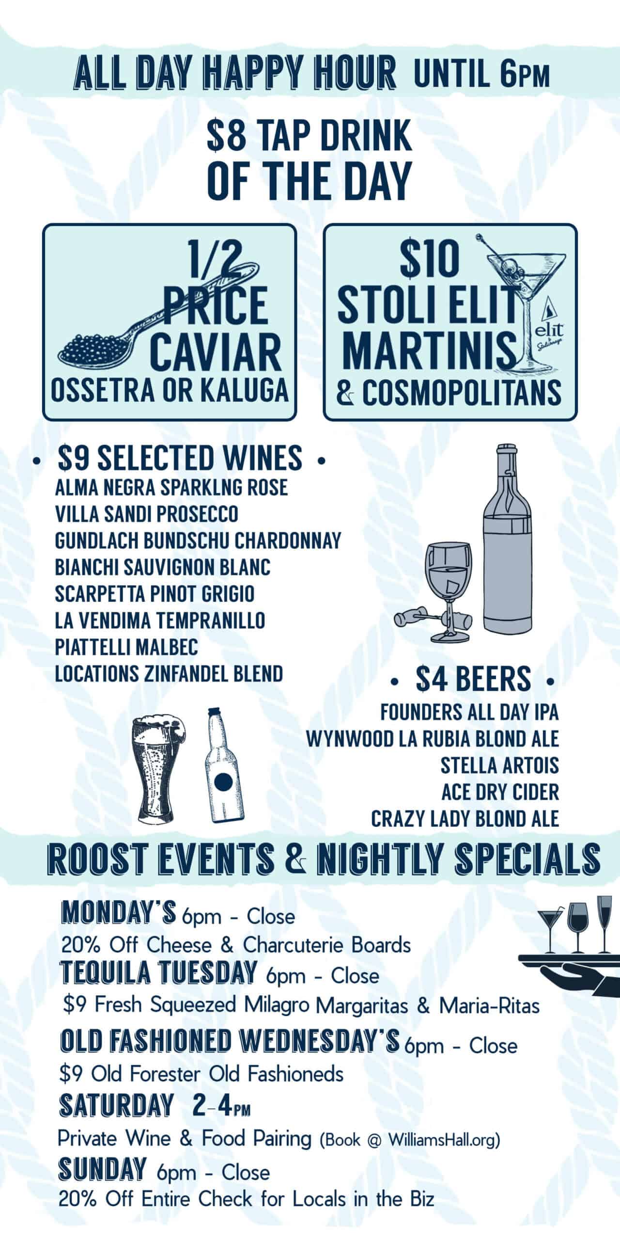 Happy Hour, Events & Nightly Specials The Roost