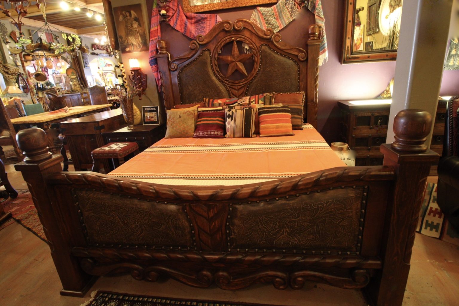 Lone Star Tooled Leather Bed in Café The Rustic Gallery