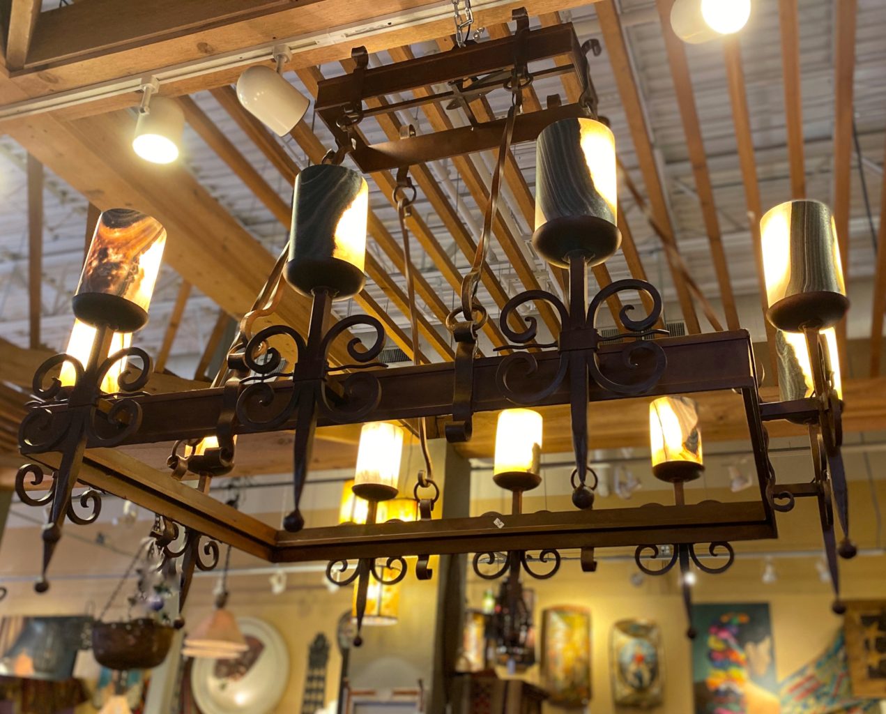 5 Rectangular Iron Chandelier with Onyx Shades The Rustic