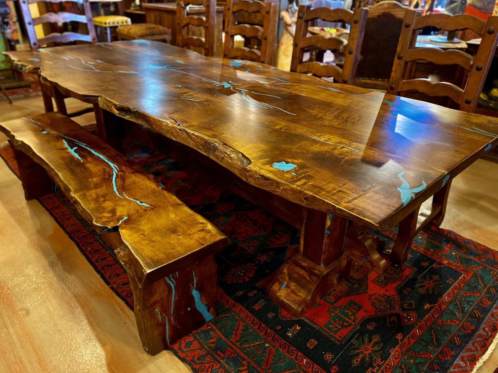 Free Form Mesquite Turquoise Inlay Table The Rustic Gallery