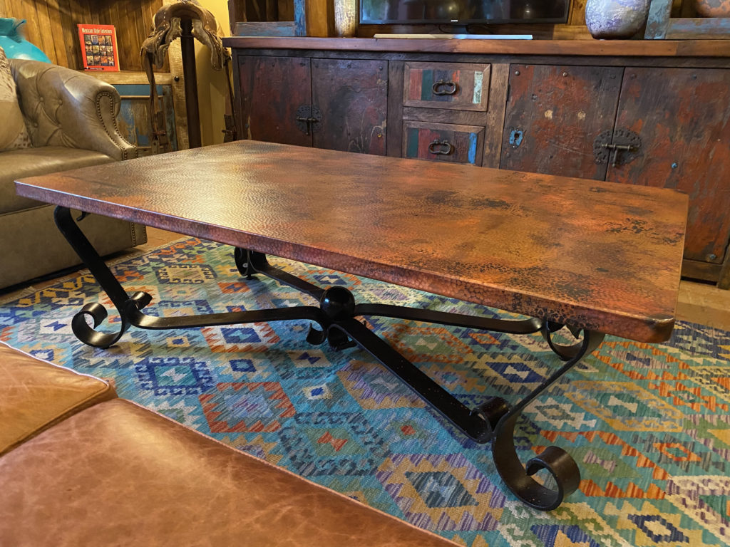 HandHammered Copper Coffee Table on Iron Base The Rustic Gallery