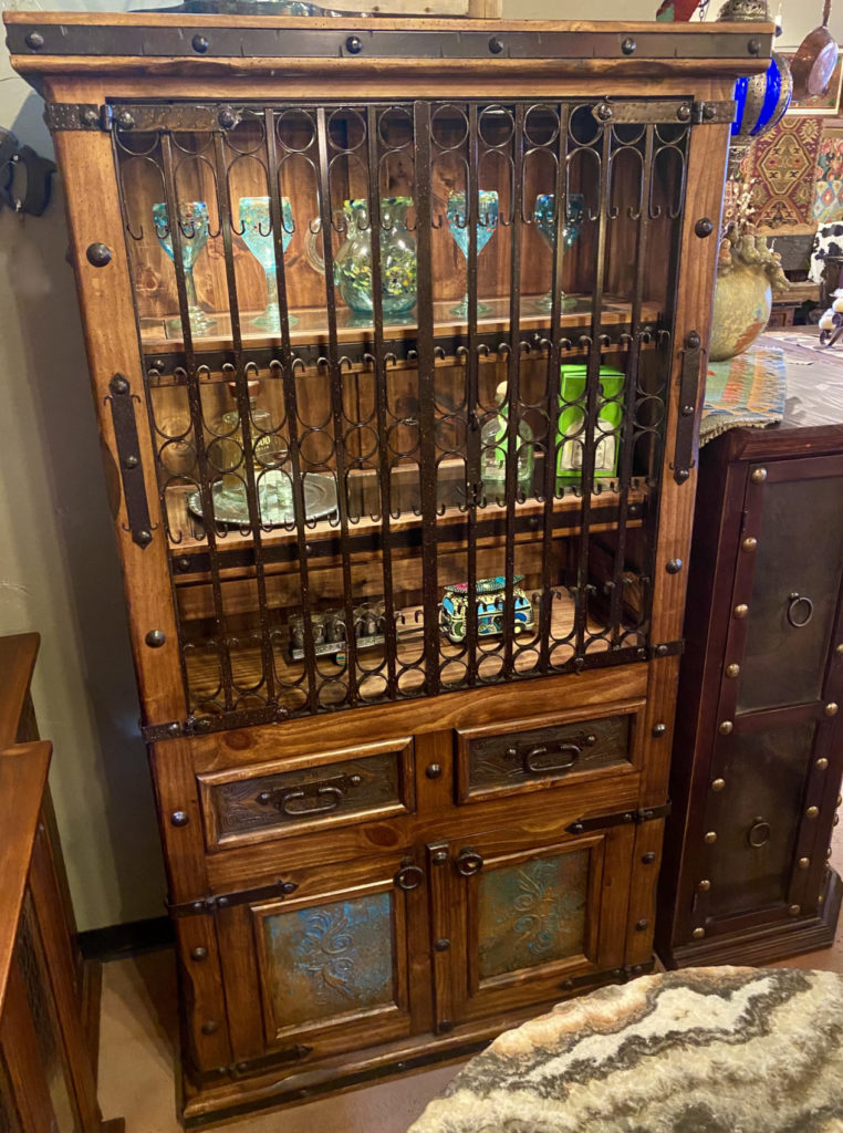Ornate Copper & Tooled Leather Bookcase The Rustic Gallery
