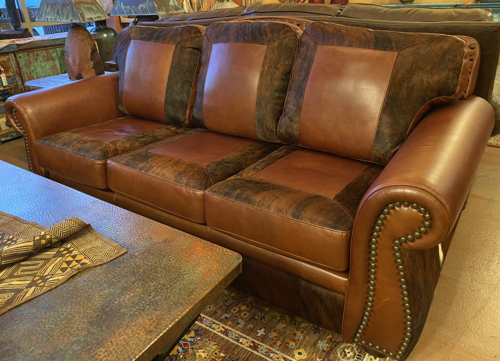 "The Look" Hunter Brown Red & Cowhide Sofa The Rustic Gallery