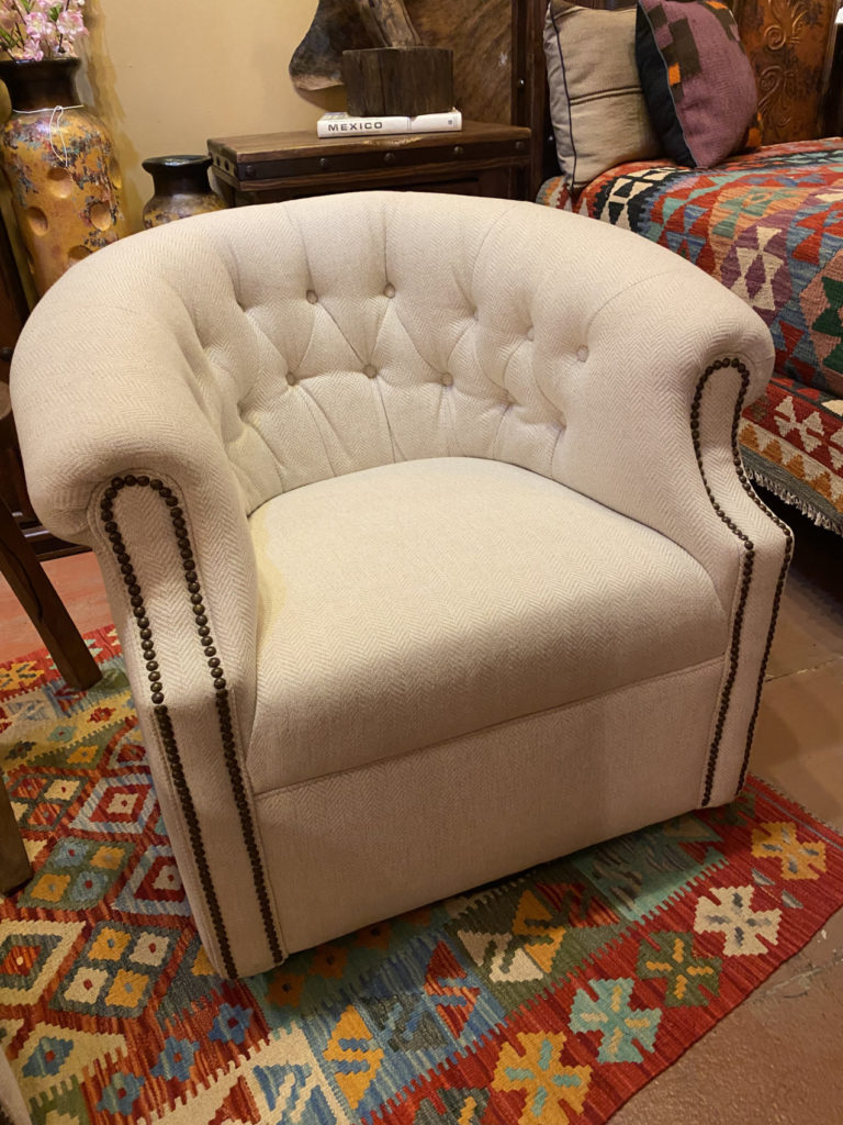 Baked Linen Swivel Barrel Chair The Rustic Gallery