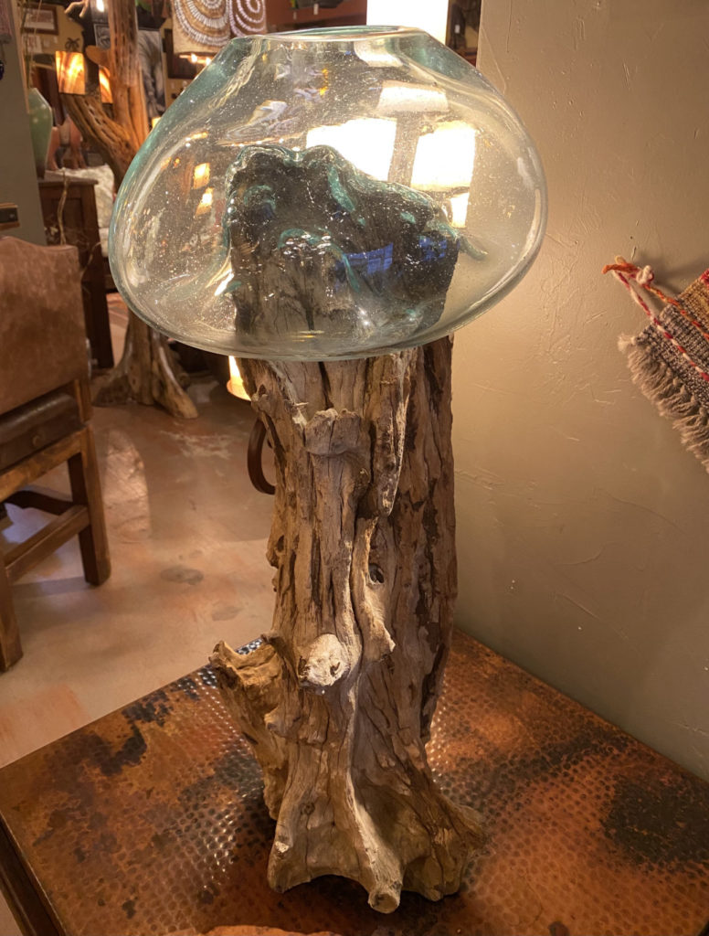 HandBlown Glass Bowl on Drifted Wood The Rustic Gallery
