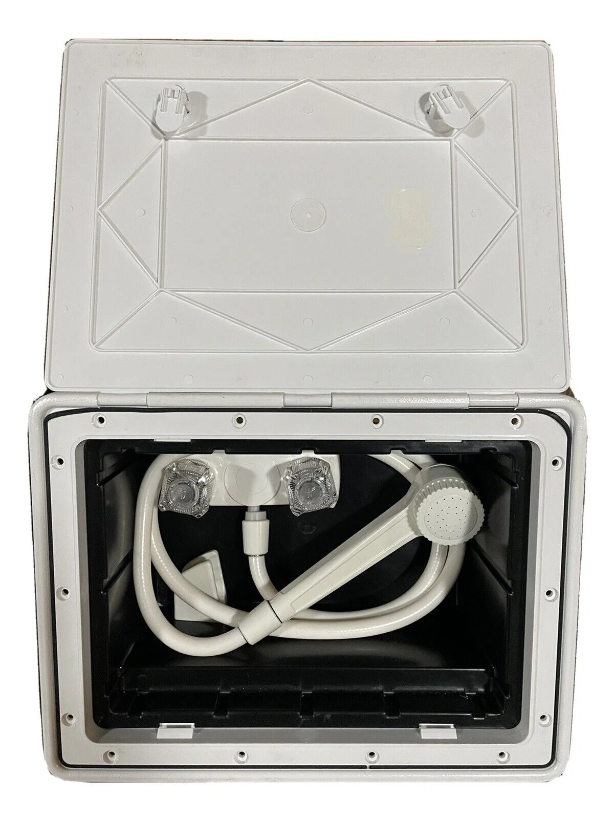 RV Outdoor Shower Box Kit Exterior Faucet Cowboy White NO KEY REQUIR