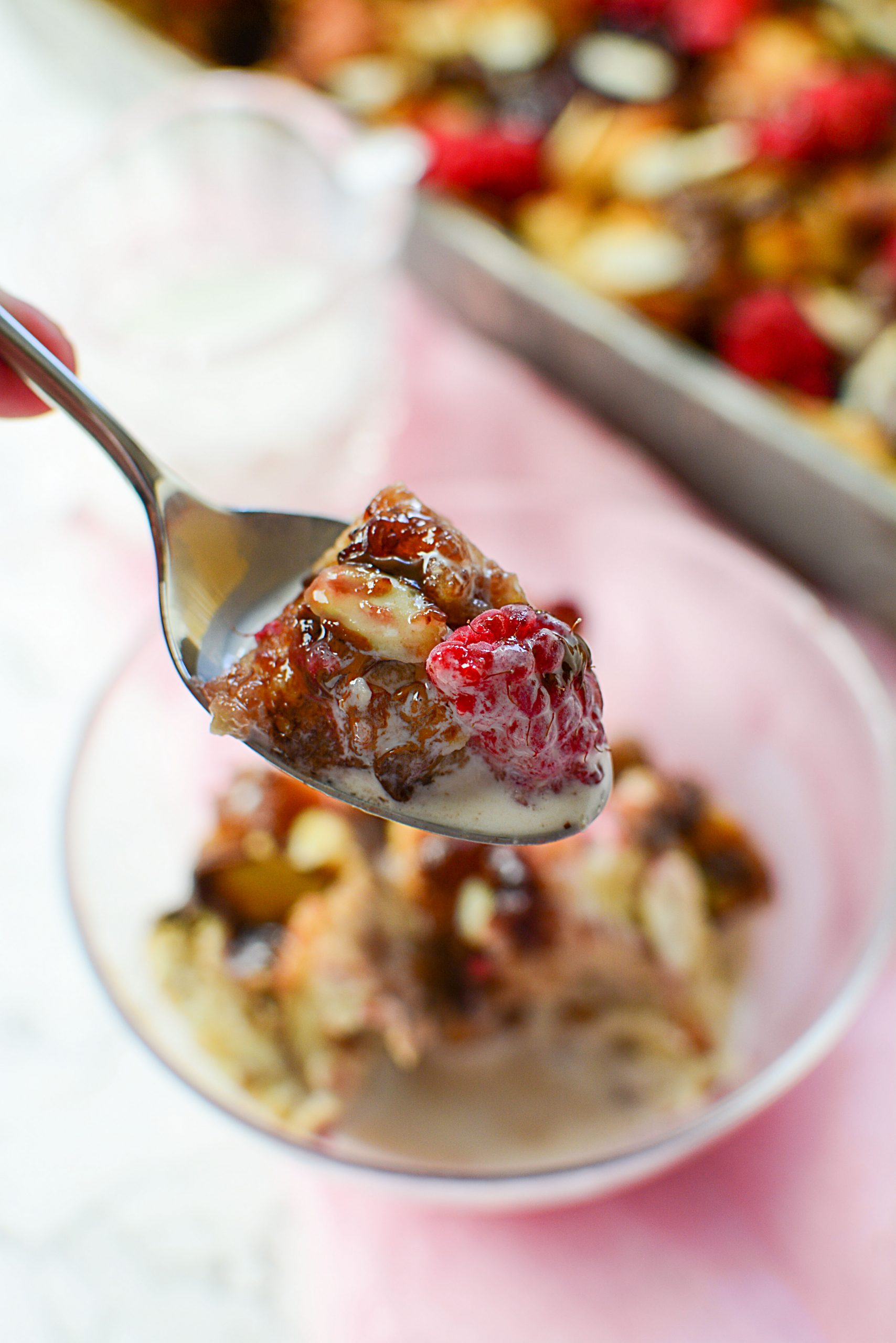 Raspberry Donut Bread Pudding with Nutella The Salty Pot