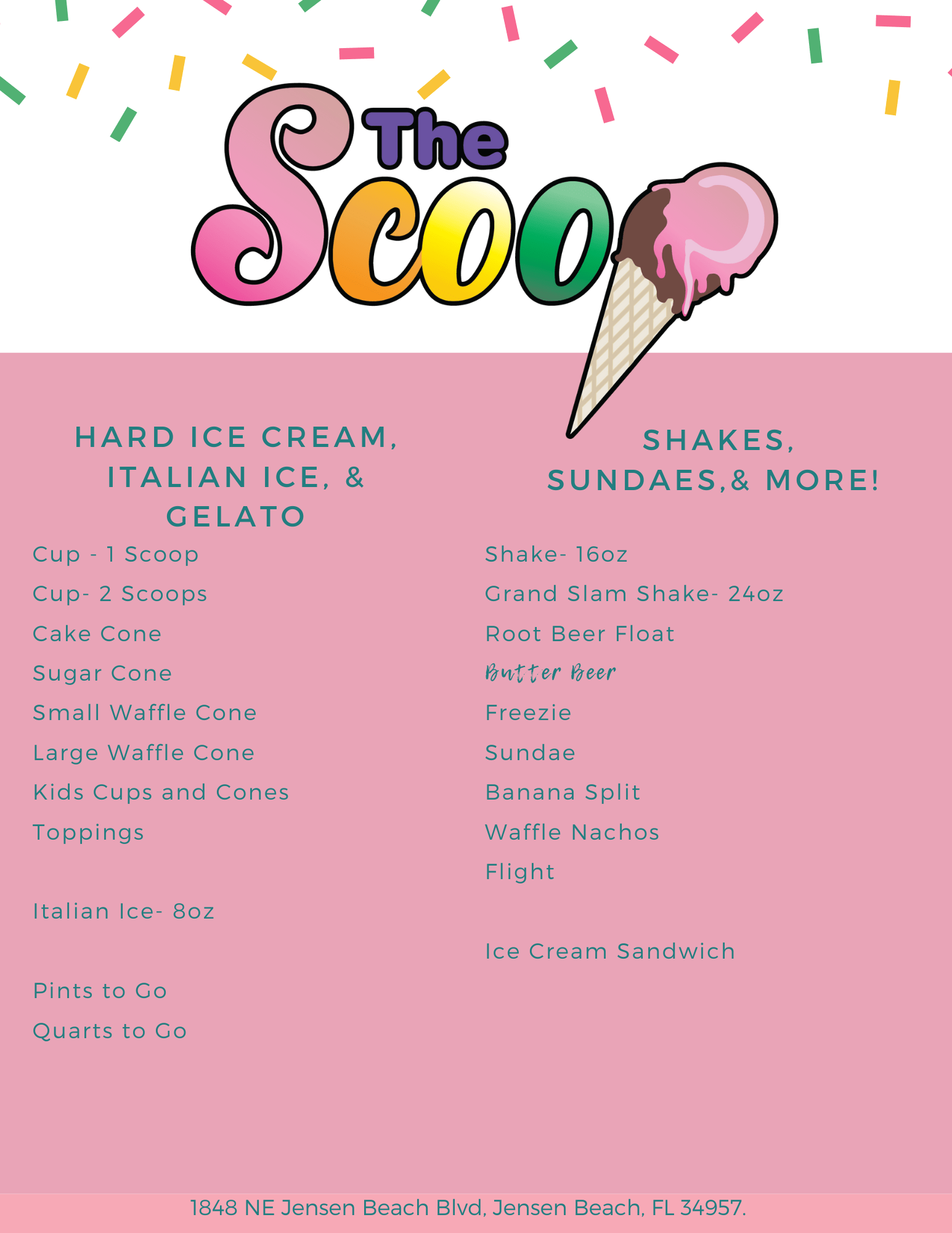 Menu The Scoop Jensen Beach, FL