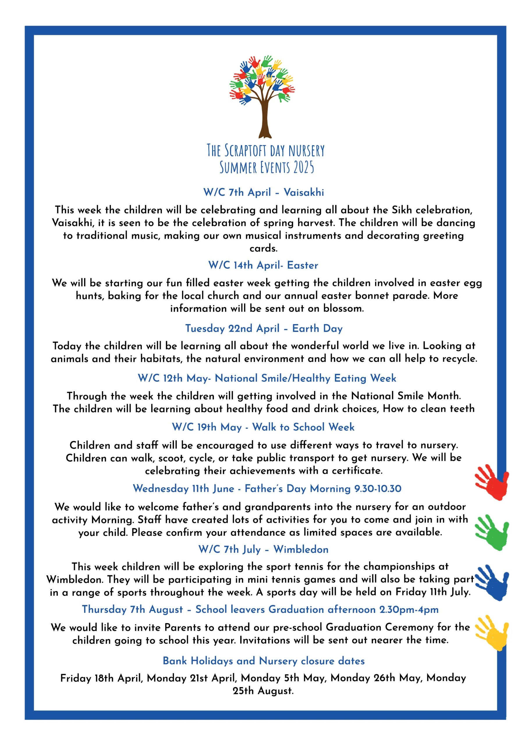 Upcoming Events 2025 Nursery Events Summer 2025 The Scraptoft Day Nursery