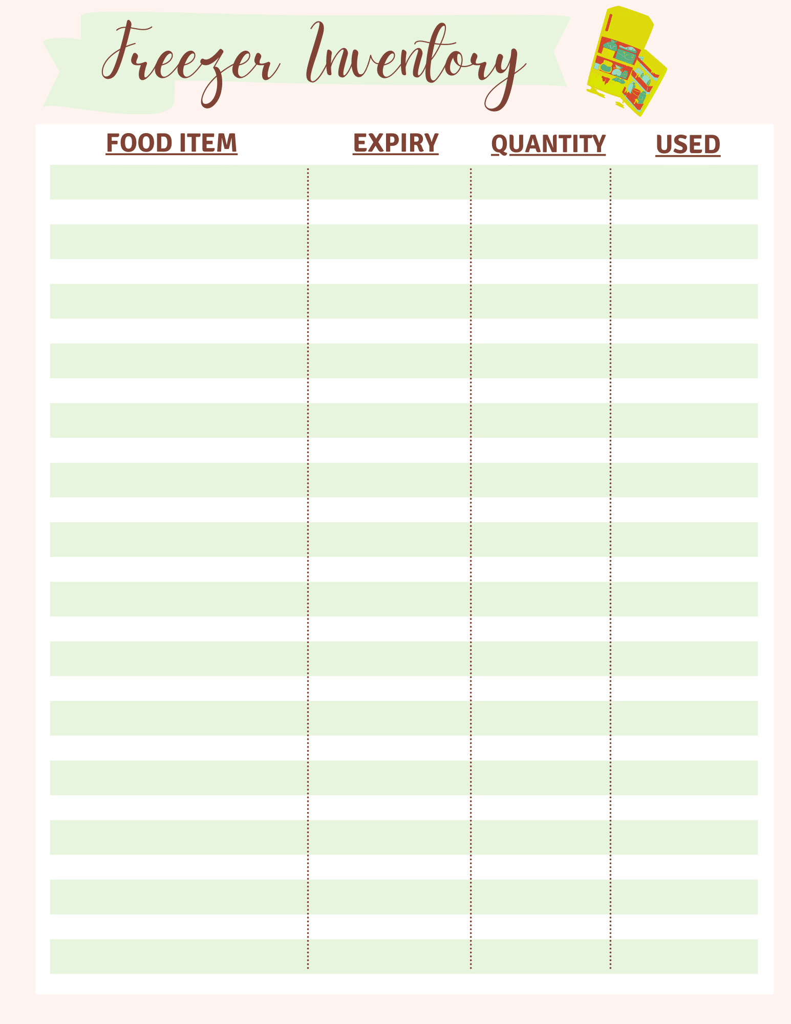 Food inventory Digital Food Inventory List Inventory list Fridge