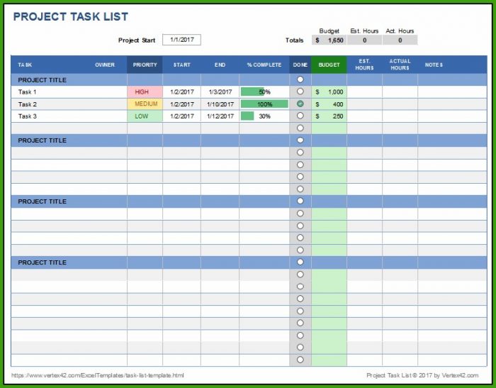 Gantt Chart Task List Template