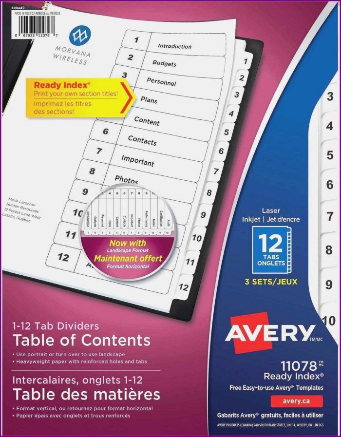 Avery Ready Index Template 12 Tab