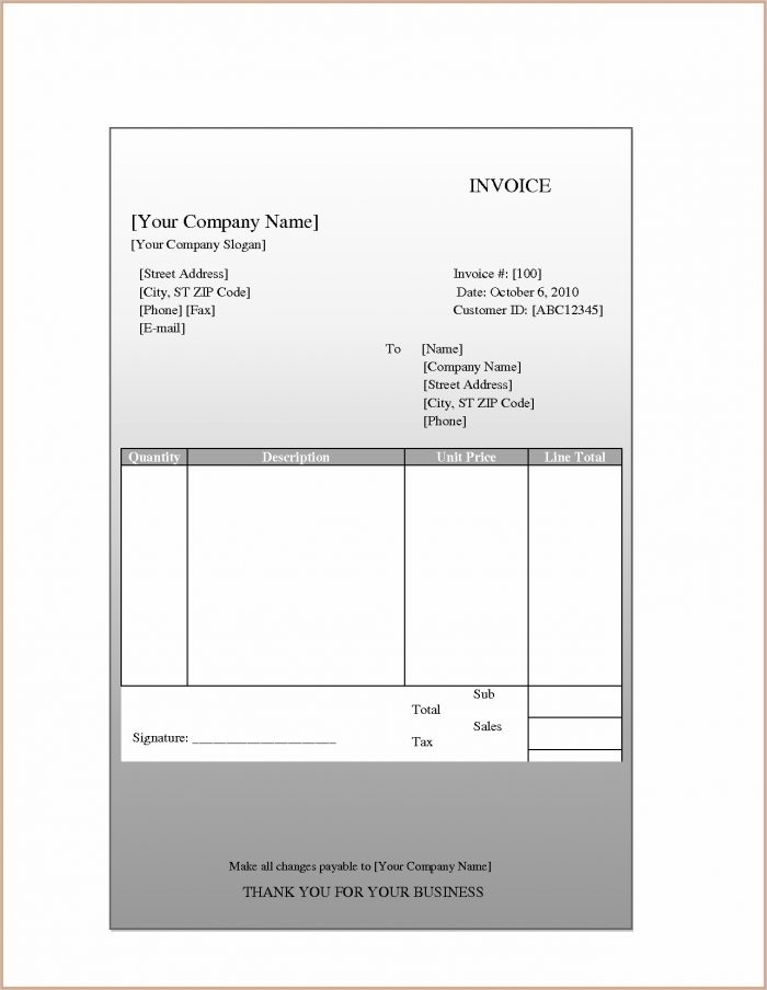 Blank Invoice Template For Mac