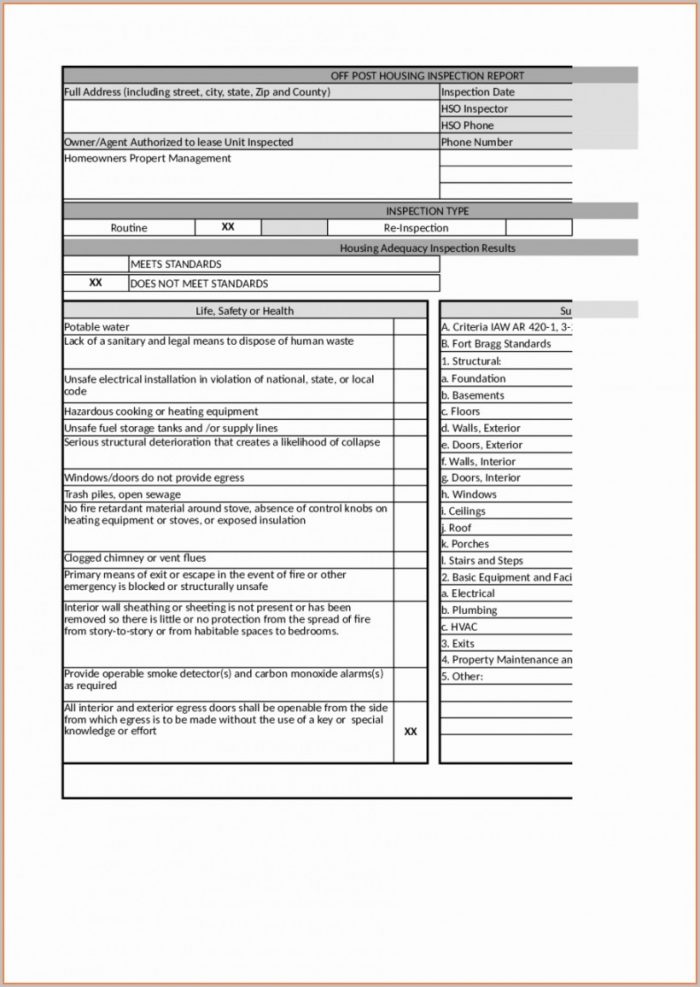 Home Inspection Report Template In Excel