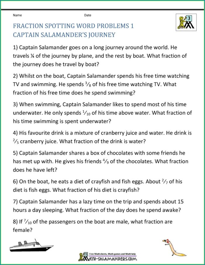 3rd Grade Equivalent Fractions Word Problems Worksheet