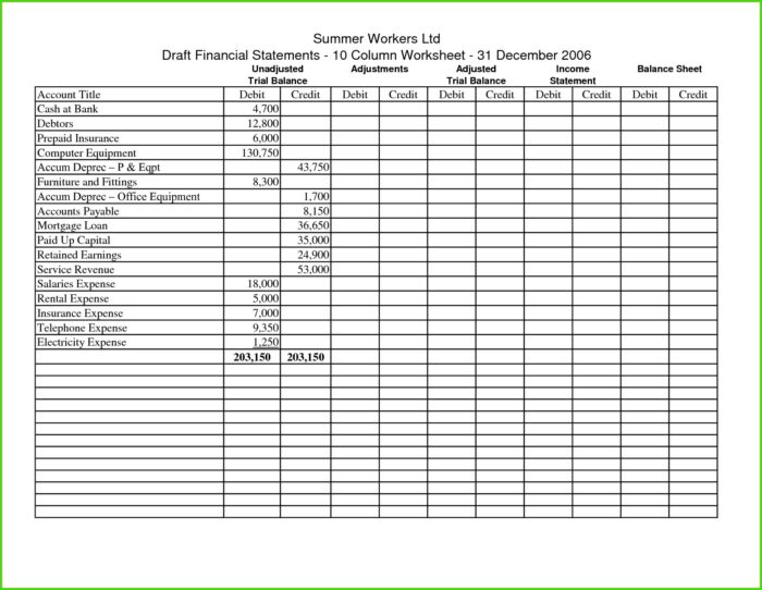 Accounting Worksheet In Excel