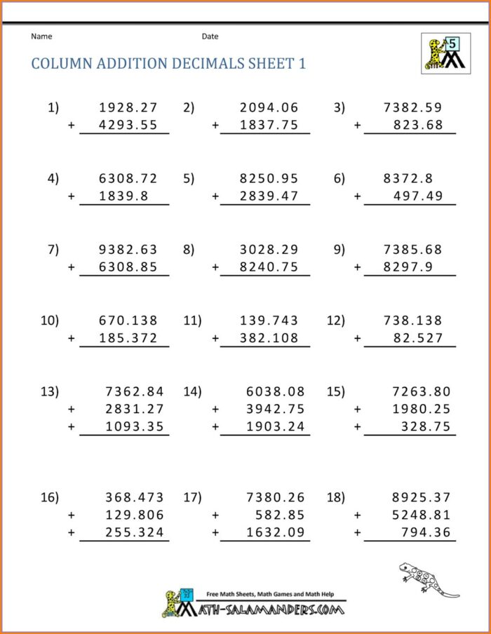 Adding And Subtracting Decimals Word Problems Worksheets 5th Grade Pdf