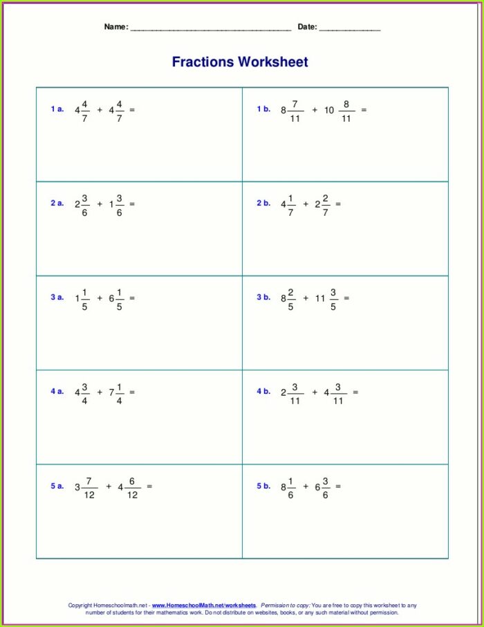 Adding And Subtracting Mixed Numbers Worksheet With Answers
