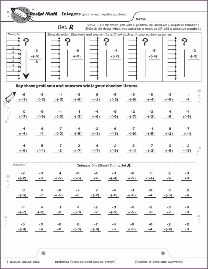 Adding And Taking Away Negative Numbers Worksheet