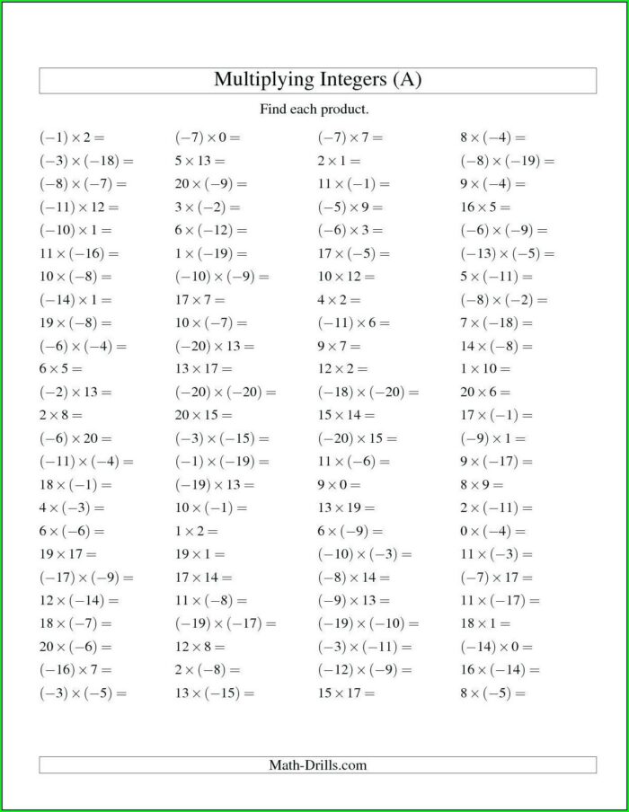 Adding Integers On A Number Line Worksheet Pdf