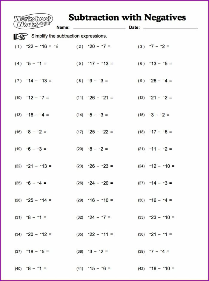 Adding Positive And Negative Numbers Worksheets