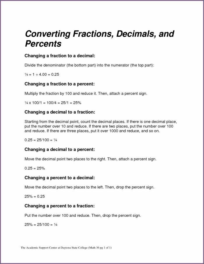 Converting Fractions Into Decimals Worksheet
