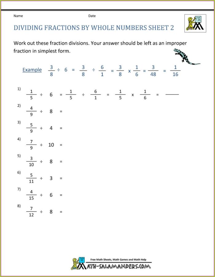 Converting Fractions To Whole Numbers Worksheets