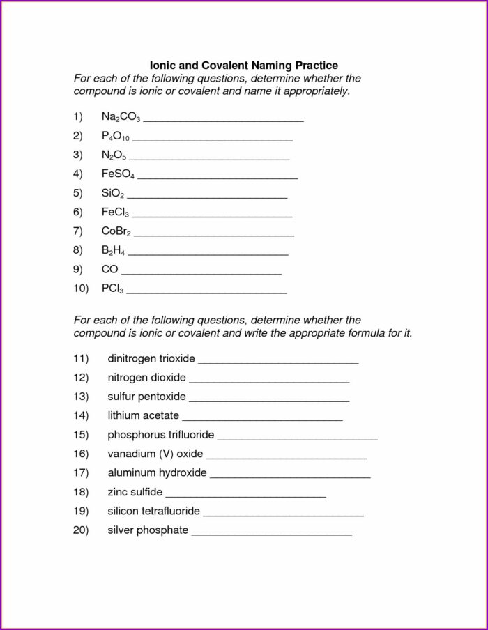 Covalent Naming And Formula Writing Practice Worksheet Answers