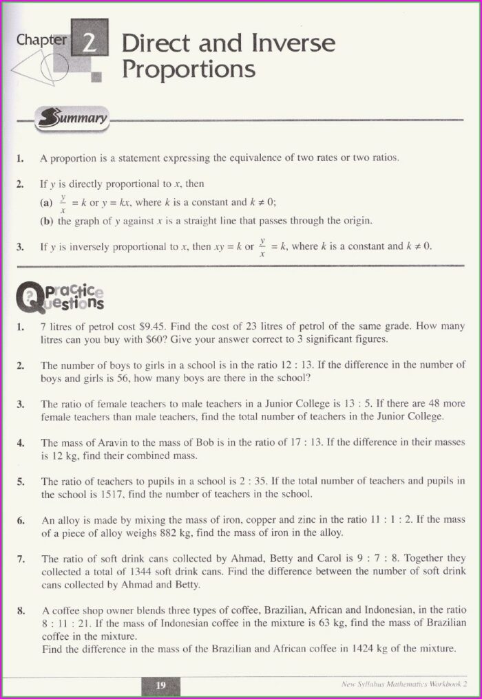 Direct And Inverse Proportion Word Problems Worksheet Pdf