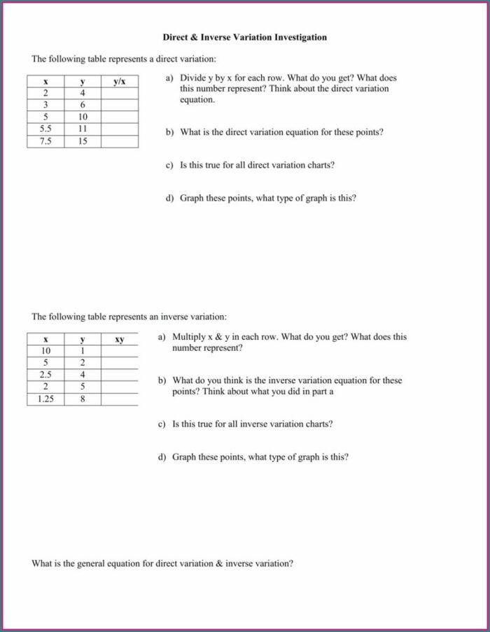 Direct And Inverse Proportion Word Problems Worksheet With Answers