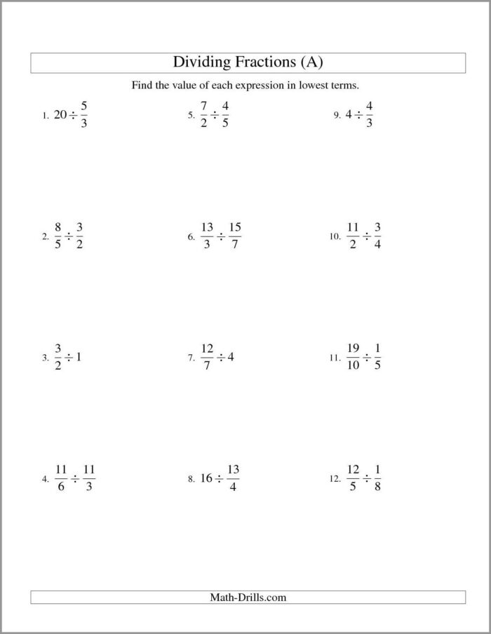 Dividing Fractions With Whole Numbers Worksheet