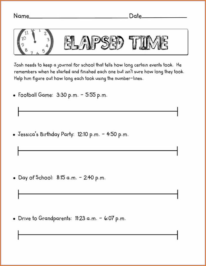 Elapsed Time Number Line Worksheet Answers