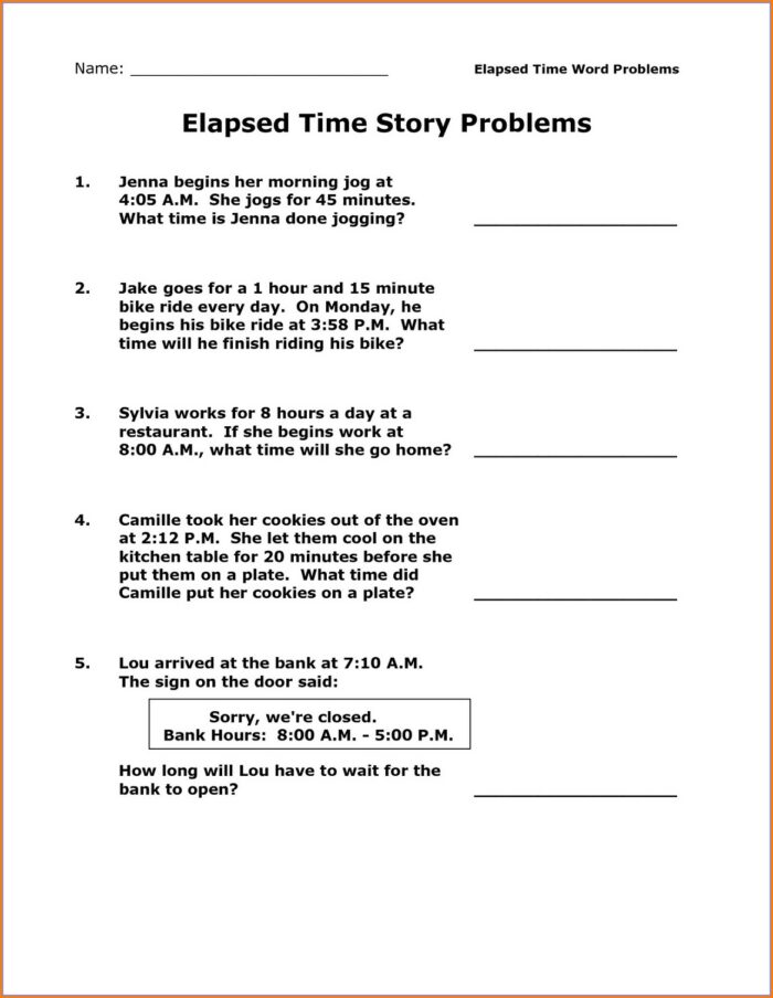 Elapsed Time Worksheets Using A Number Line