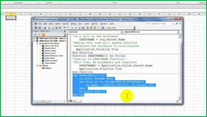Excel Macro Name Worksheet From Cell