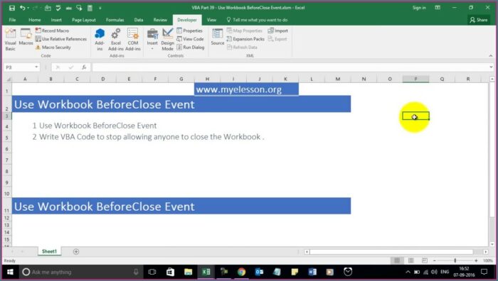 Excel Vba Workbook Before Close Event