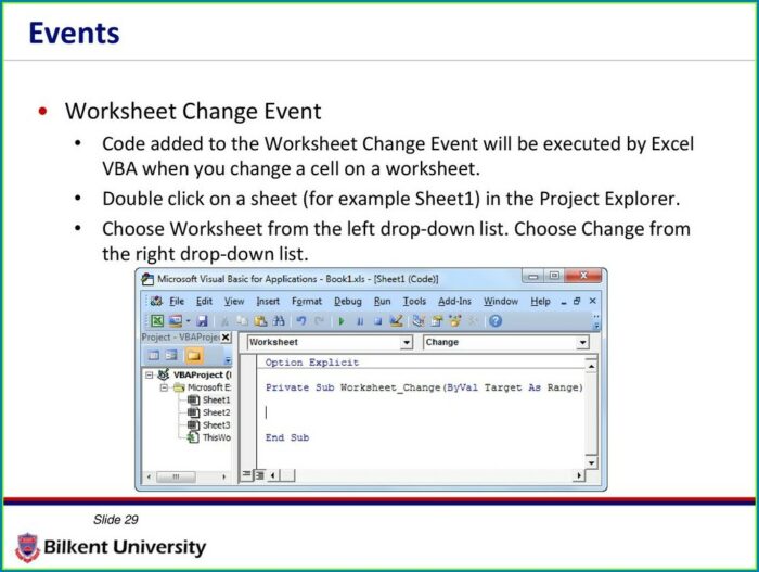 Excel Worksheet Change Event Target