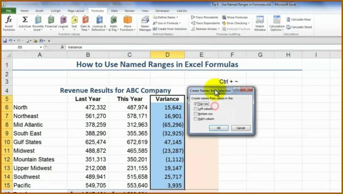Excel Worksheet With Named Ranges